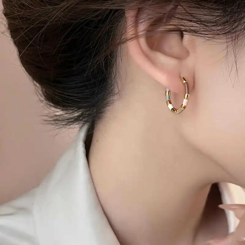 Colourful Enamel Mini Metal Round Hoop Earrings for Women