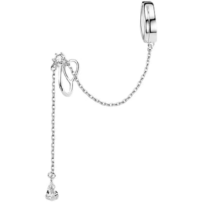 Silver Long Chain Tassel Ear Clip Earrings for Women — No Piercing