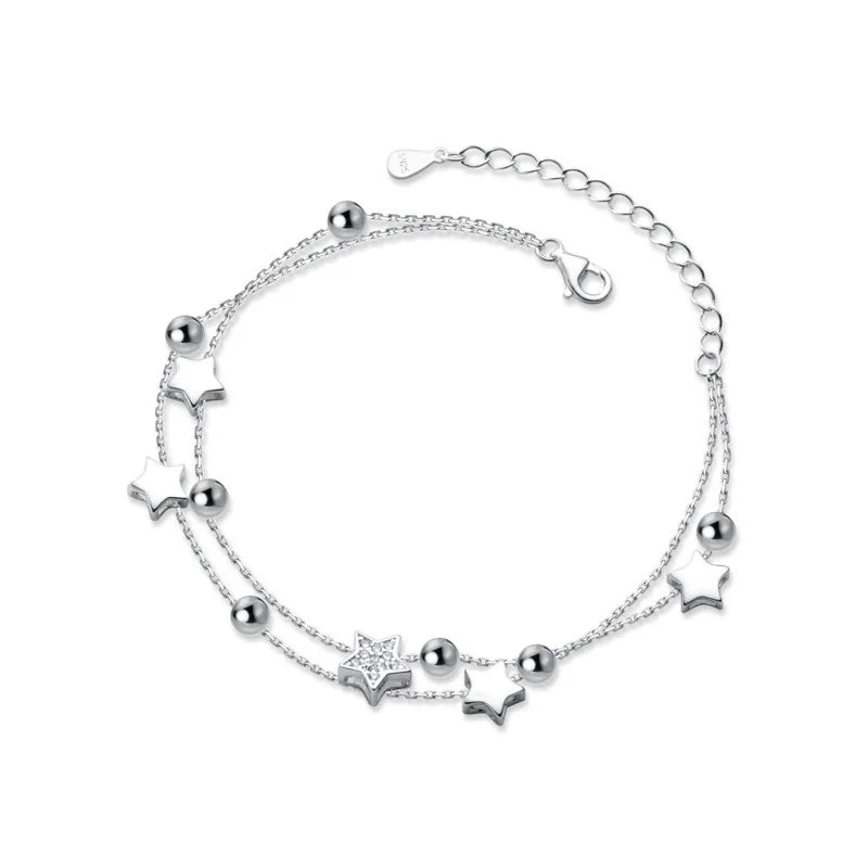 Silver Star Crystal Double Bracelet for Women
