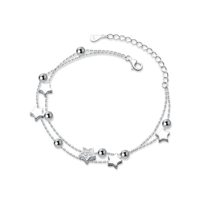 Silver Star Crystal Double Bracelet for Women