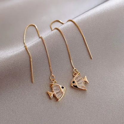 Zircon Crystal Bee Butterfly Flower Drop Ear Line Earrings for Women