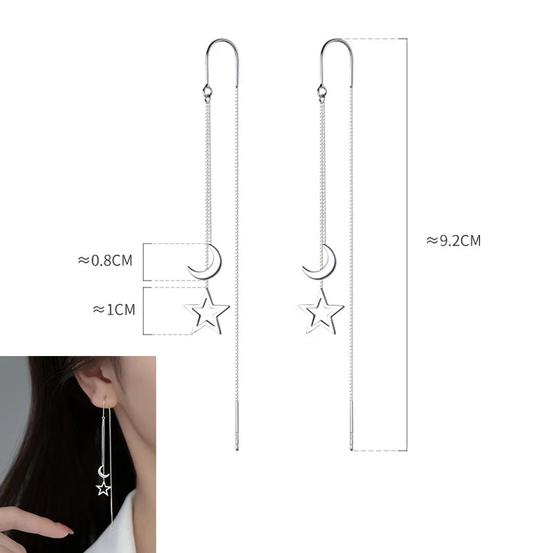 925 Sterling Silver Star Tassel Chain Earrings for Women