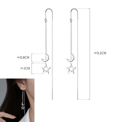 925 Sterling Silver Star Tassel Chain Earrings for Women