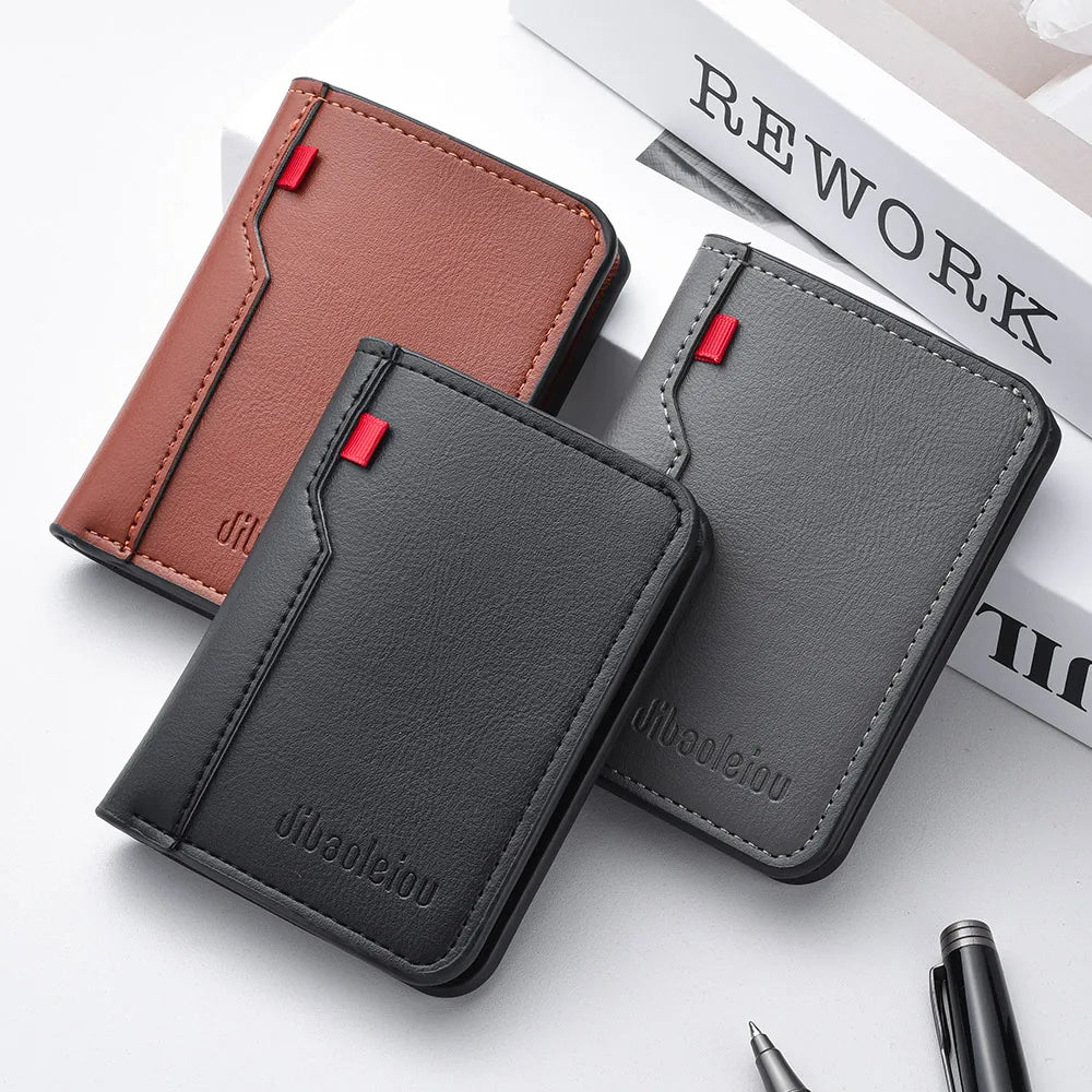 Ultra-Thin Mini PU Leather Men's Wallet | Slim Vertical Card Holder Short Purse