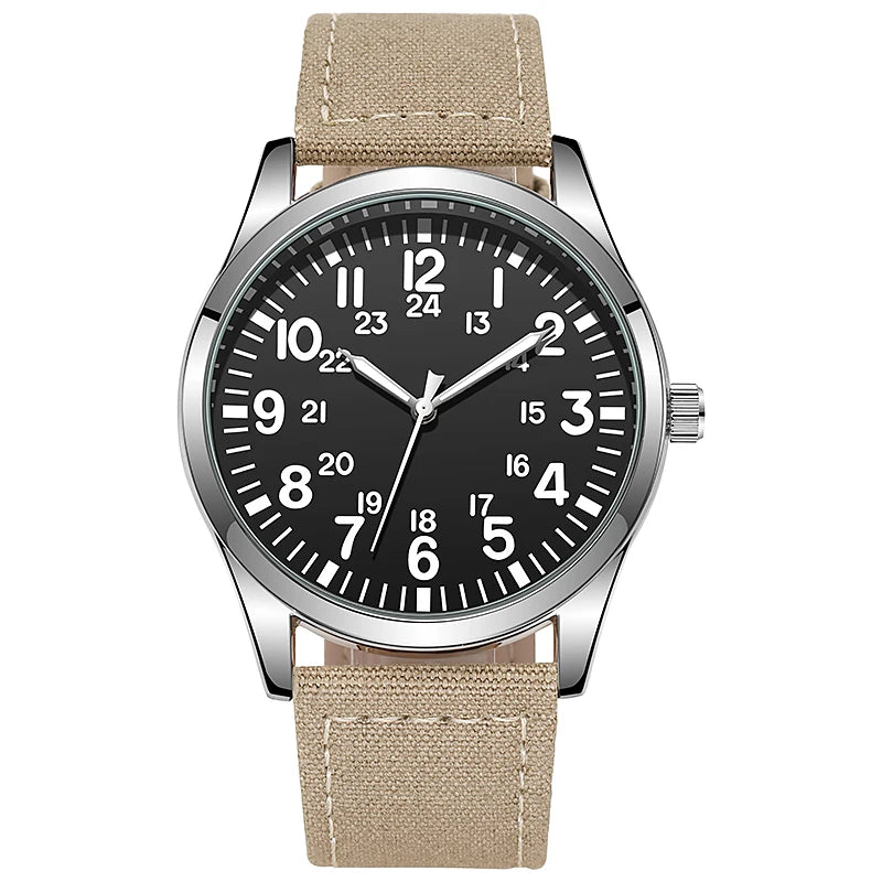 Pilot-Style Quartz Watch with Arabic Numeral Dial