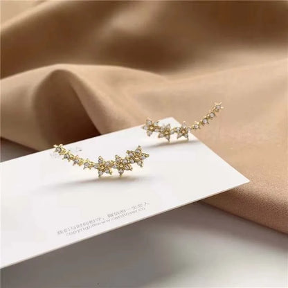 Silver Zircon Flower Star Climbing Stud Earrings for Women