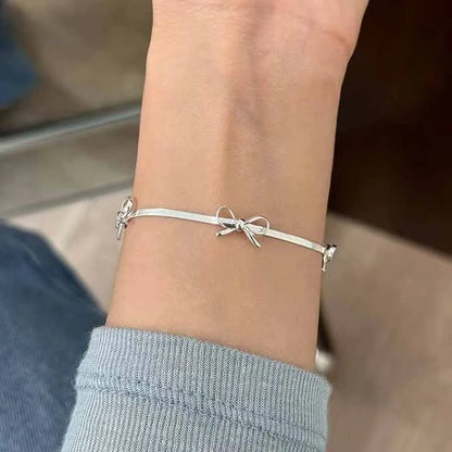 925 Sterling Silver Bow Charm Bracelet for Women