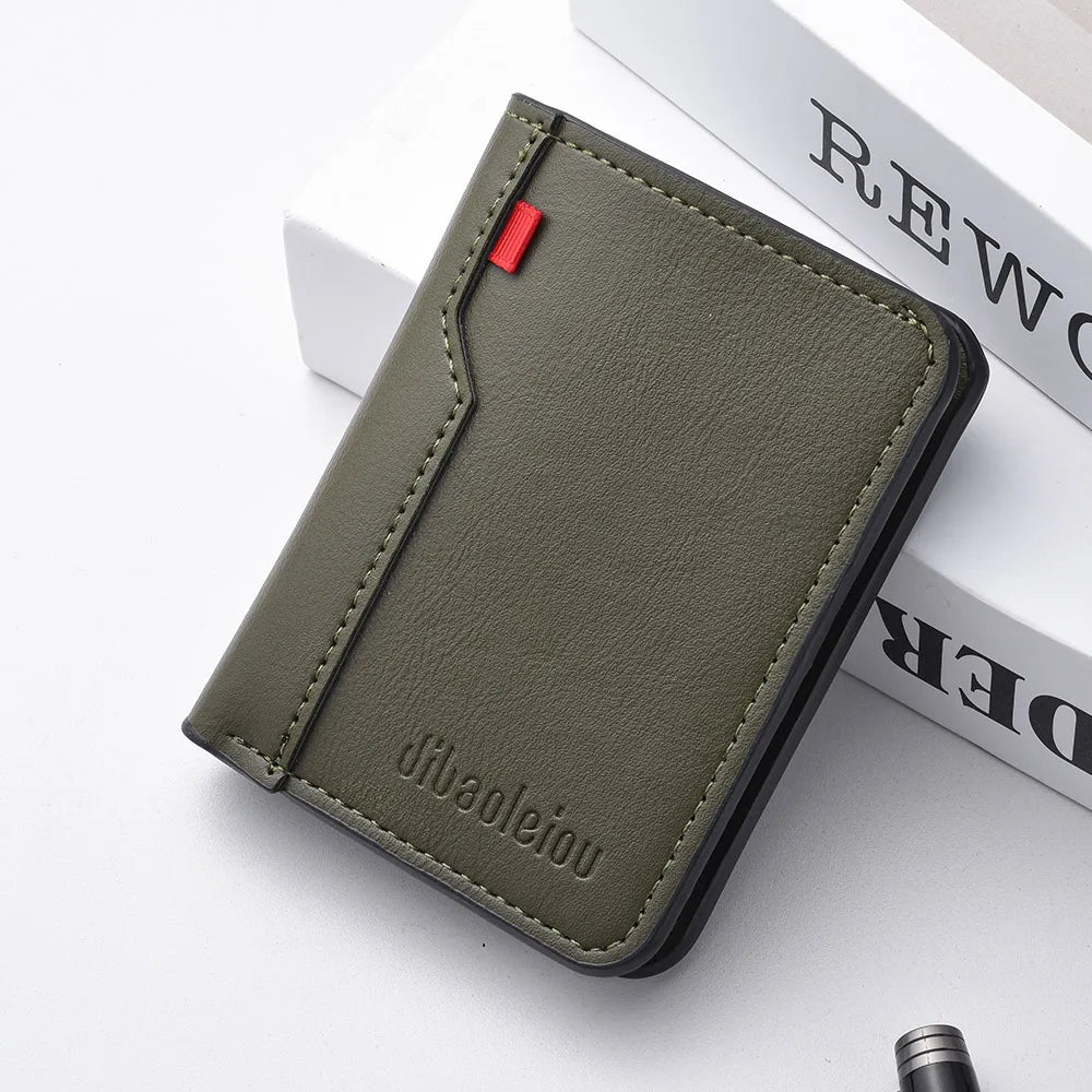 Ultra-Thin Mini PU Leather Men's Wallet | Slim Vertical Card Holder Short Purse