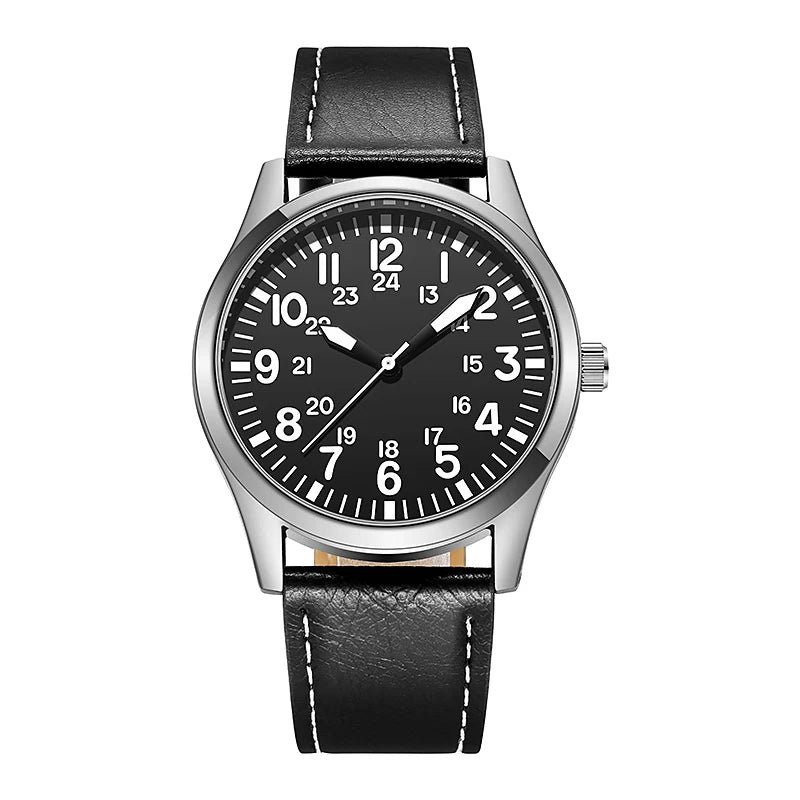 Pilot-Style Quartz Watch with Arabic Numeral Dial