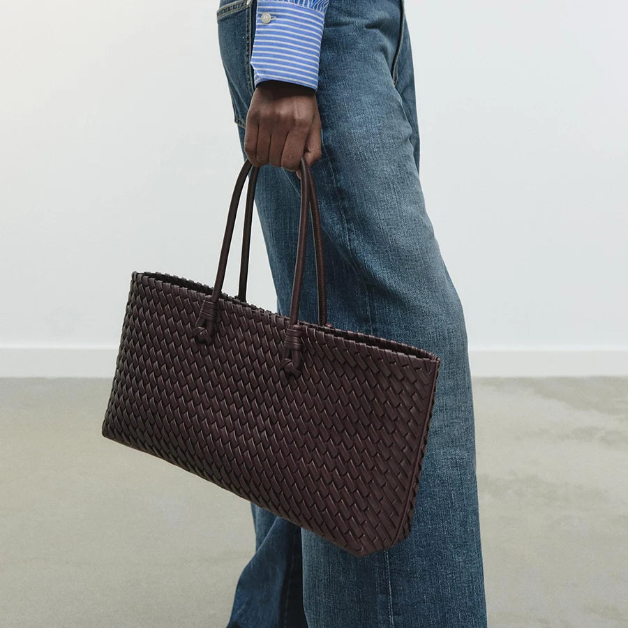 Woven PU Shopper Tote Bag for Women