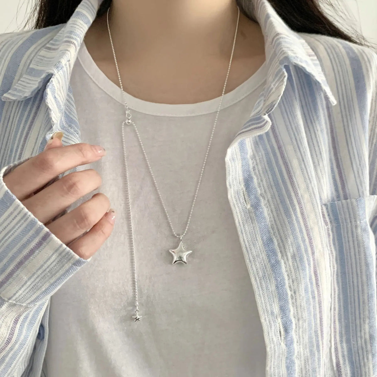 925 Sterling Silver Star Smile Dimple Pendant Necklace for Women