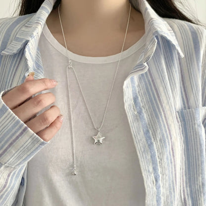 925 Sterling Silver Star Smile Dimple Pendant Necklace for Women