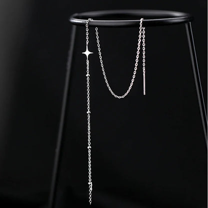Silver Long Chain Tassel Star Cross Drop Earrings for Women