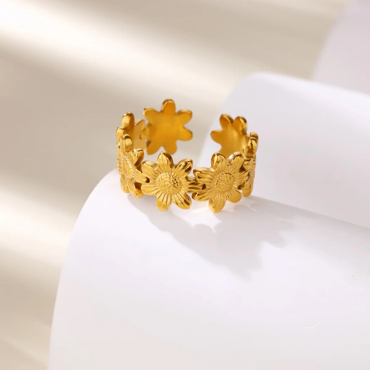 Delicate Flower Wide Band Ring for Women | 18K Gold Plated