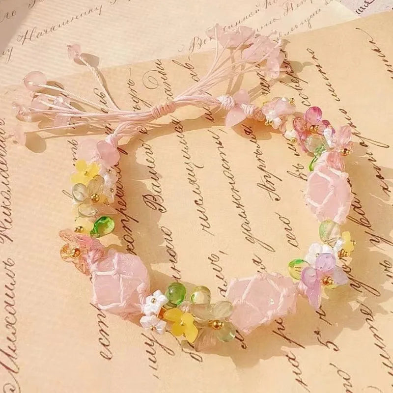 Natural Jade Crystal Flower Bracelet Bangle for Women & Girls