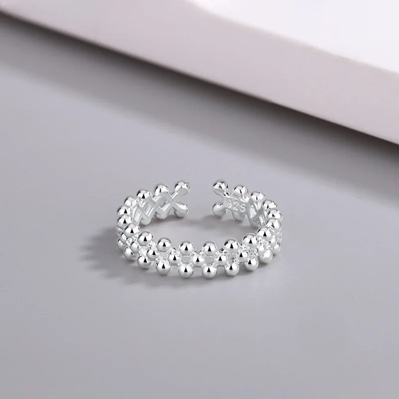 925 Sterling Silver Bilayer Ball Open Ring for Women