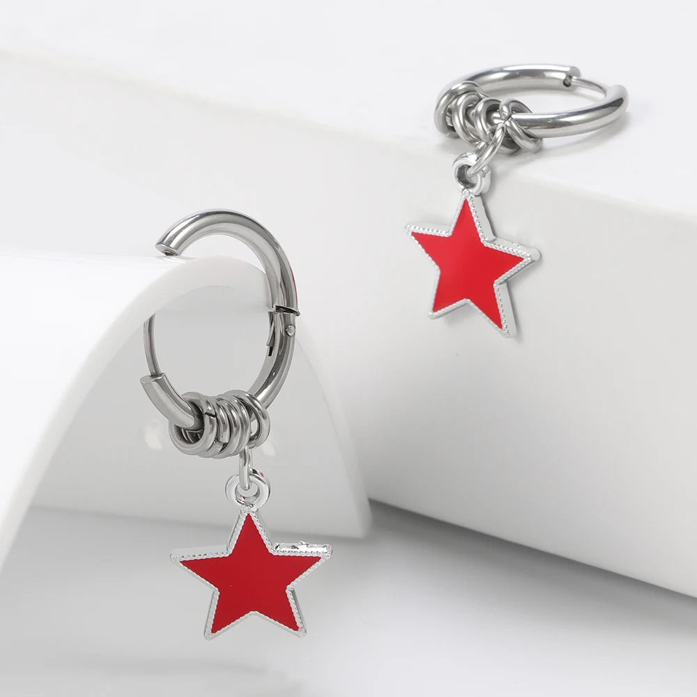 Stainless Steel Punk Star Ring Earrings for Women