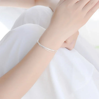 Simple Layer 925 Sterling Silver Bracelet for Women