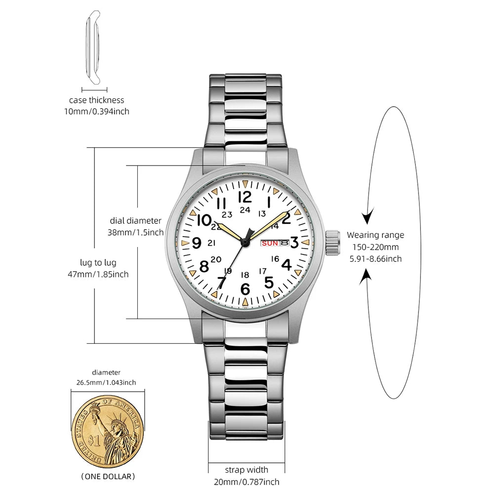 Men's Quartz Field Watch with Stainless Steel Strap