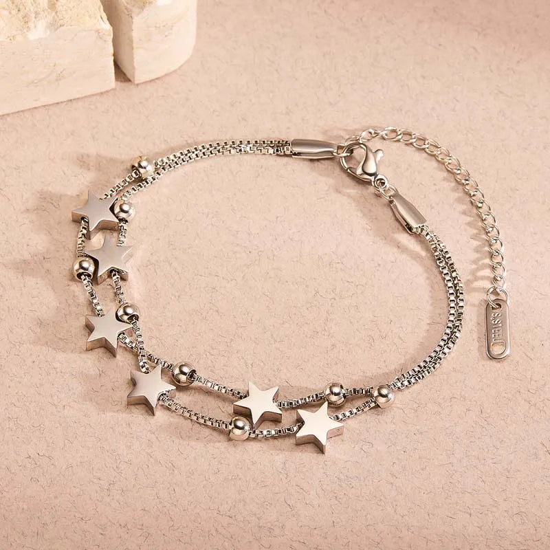 Stainless Steel Star Chain Bracelet for Women and Men