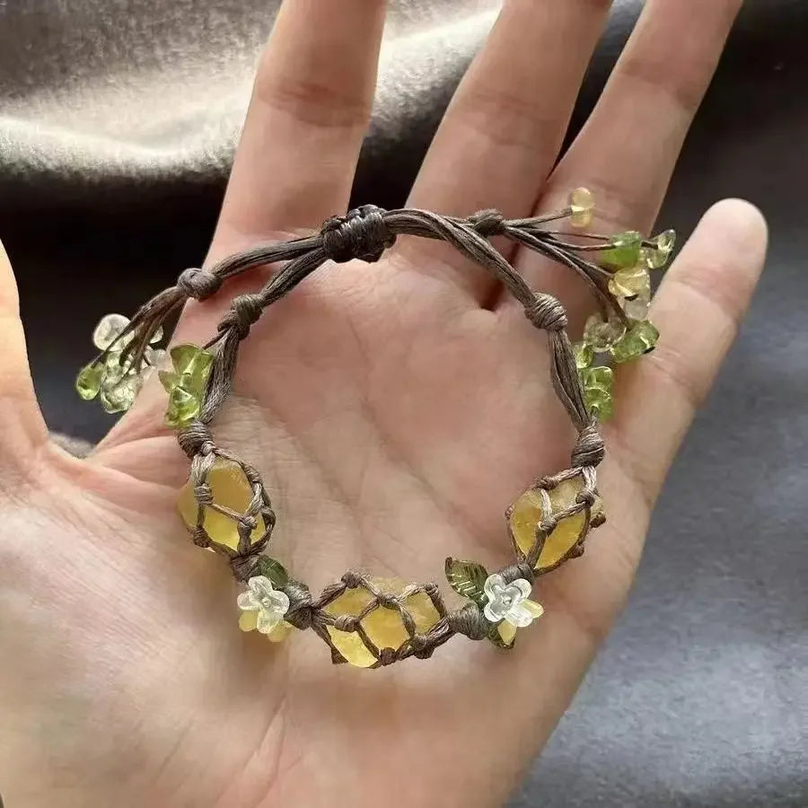 Crystal Osmanthus Fluorite DIY Woven Bracelet for Women | Green