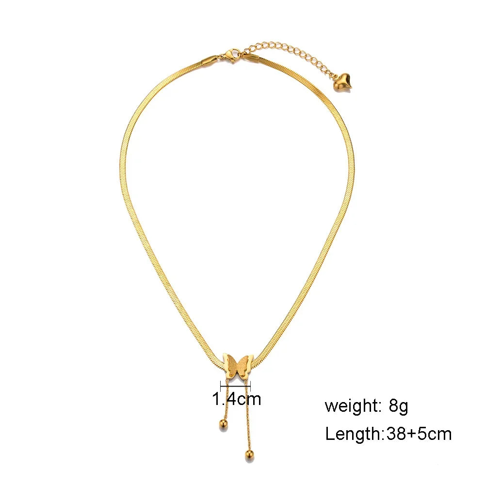 Vintage Butterfly Pendant Necklace on Snake Chain for Women