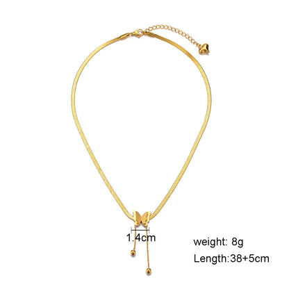 Vintage Butterfly Pendant Necklace on Snake Chain for Women