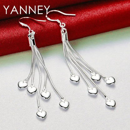 925 Sterling Silver Tassel Heart Drop Earrings for Women