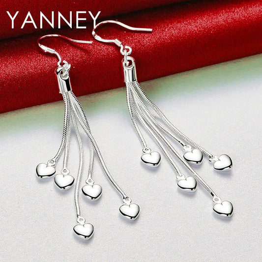 925 Sterling Silver Tassel Heart Drop Earrings for Women