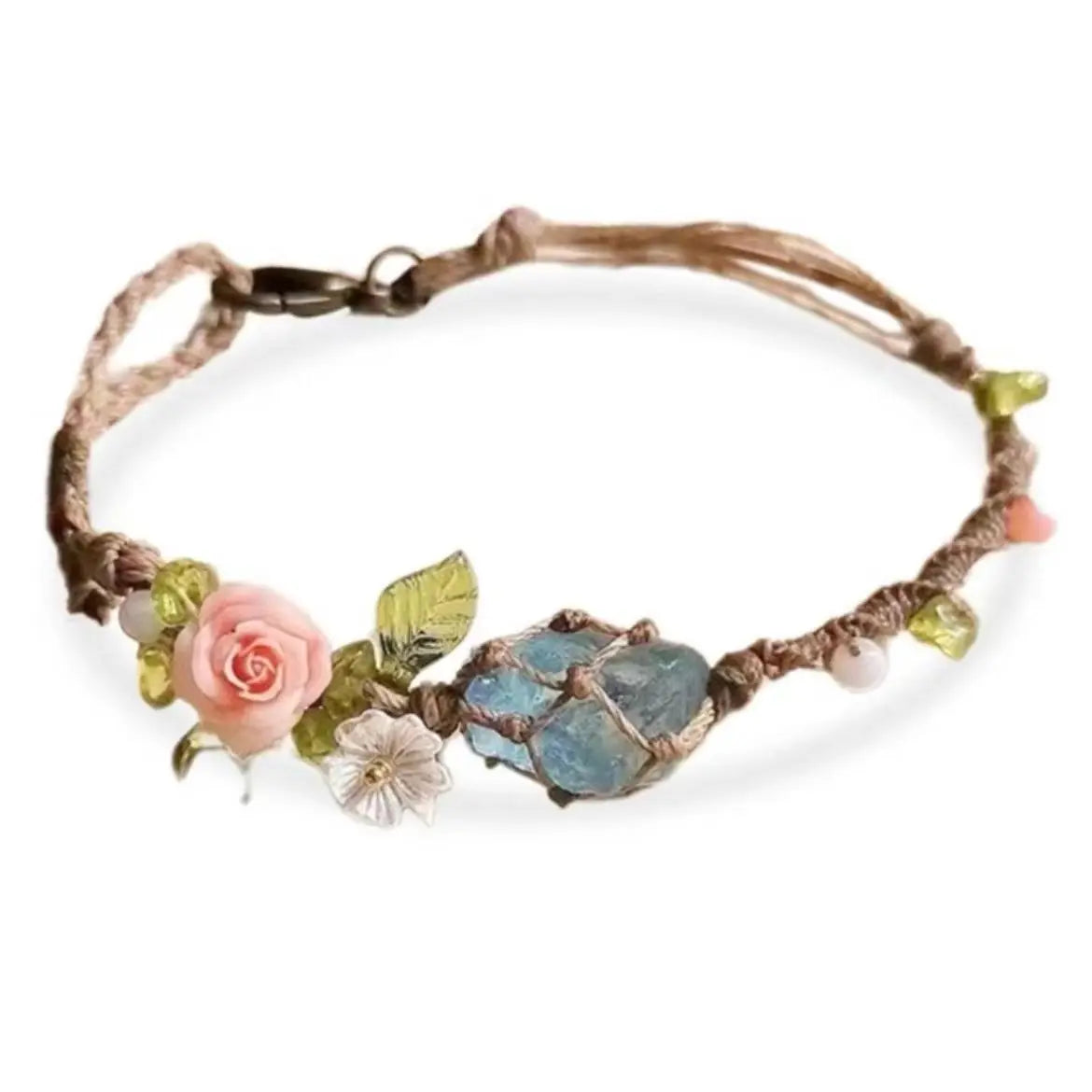 Natural Rose Quartz & Aquamarine Macrame Friendship Bracelet | Unisex