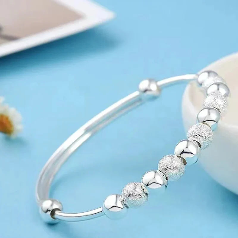 Korean Silver Charm Lucky Beads Bangle for Women