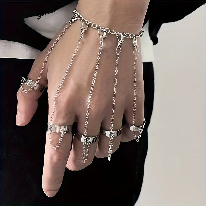 Hip-Hop Finger Ring Chain Bracelet