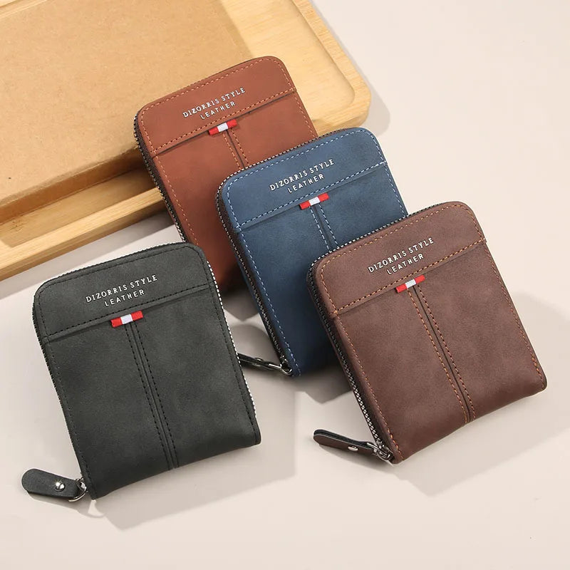 Retro Casual Trifold Men's Short Wallet | Zipper Coin Pocket & Card Slots