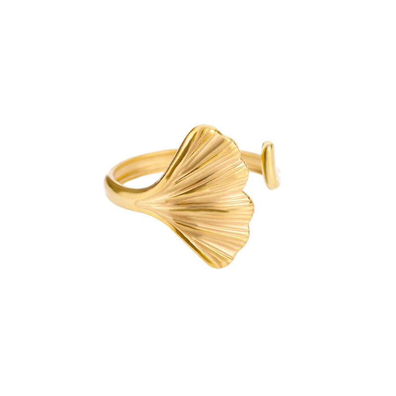 Shell & Star Adjustable Open Ring for Women | 18K Gold Plated