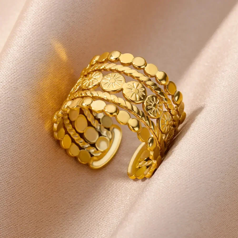 Multilayer Geometric Open Ring for Women | Vintage 18K Gold Plated