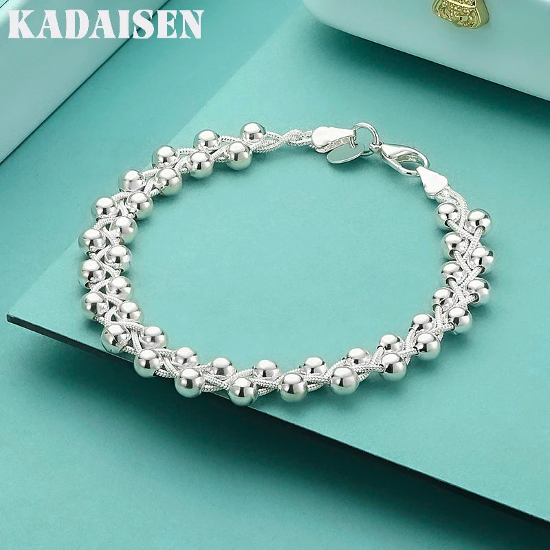 925 Sterling Silver Braided Beads Chain Bracelet for Women
