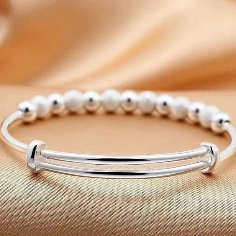 Korean Silver Charm Lucky Beads Bangle for Women