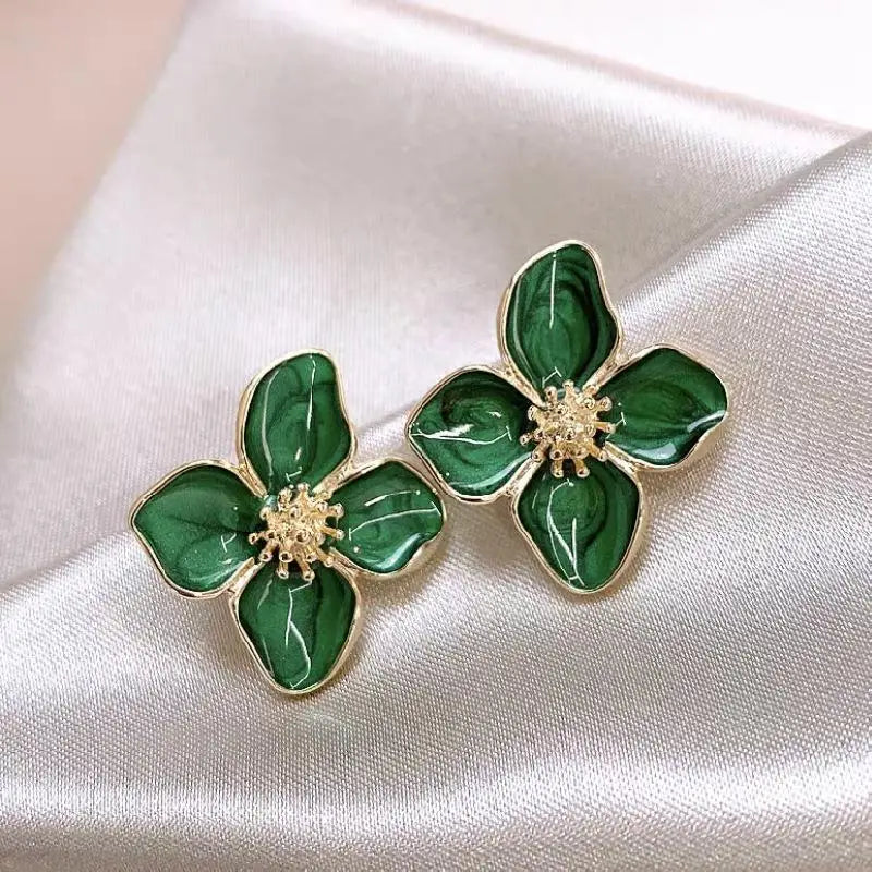 Retro Drip Glaze Red Flower Stud Earrings for Women
