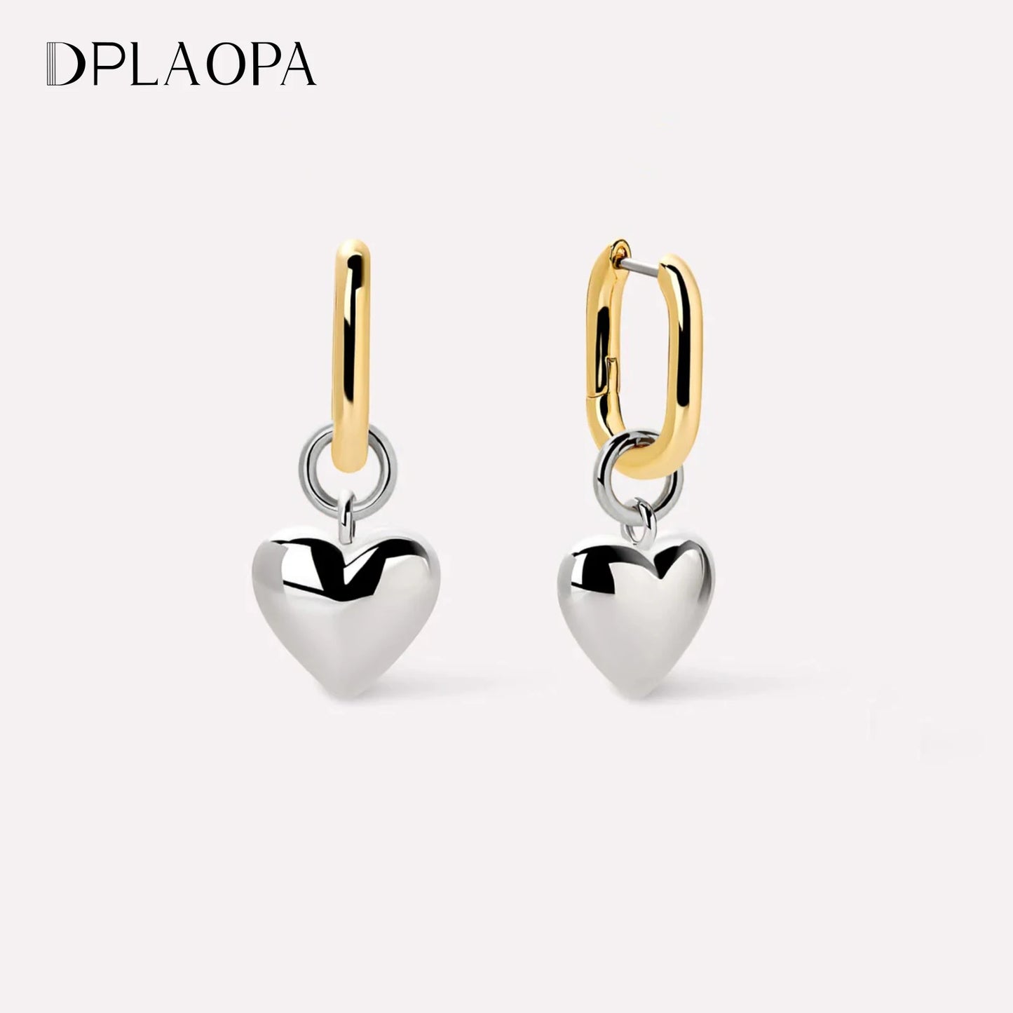 925 Sterling Silver Gold Love Heart Long Drop Clip Earrings for Women