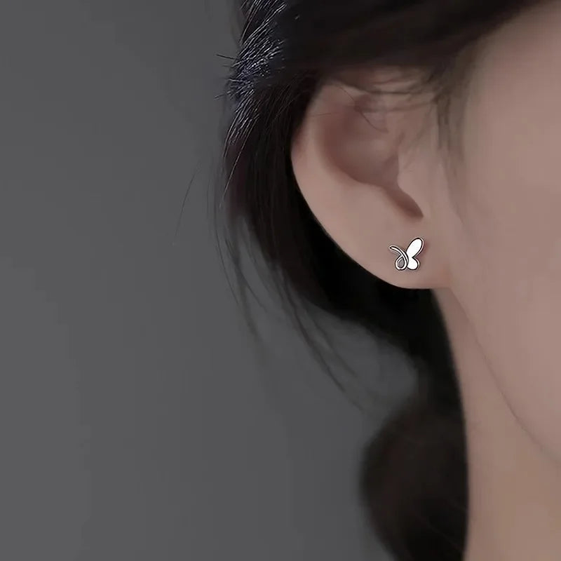 Mini Butterfly Stud Earrings for Women in Silver