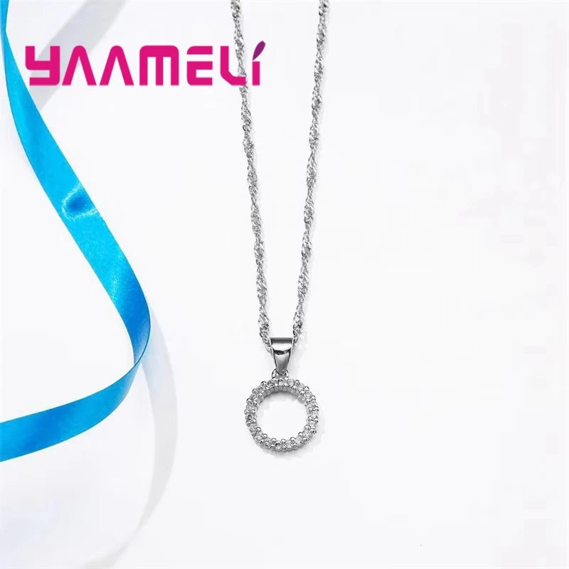 925 Sterling Silver Bridal Jewellery Set — Zircon Necklace and Hoop Earrings for Women
