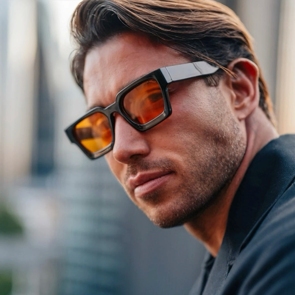 Men's Vintage Square Resin-Lens Sunglasses