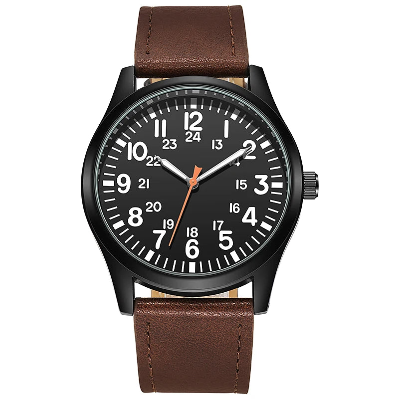 Pilot-Style Quartz Watch with Arabic Numeral Dial