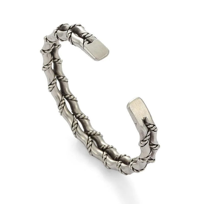 Double-Layer Bamboo-Knot Cuff Bracelet for Men