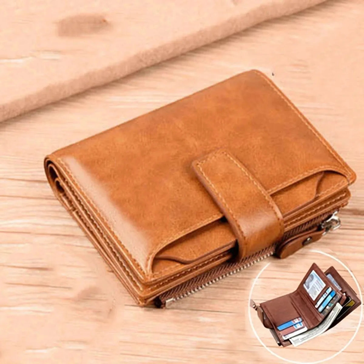 RFID Anti-Theft Men's Business Wallet | Zipper Leather Coin Purse & Card Holder