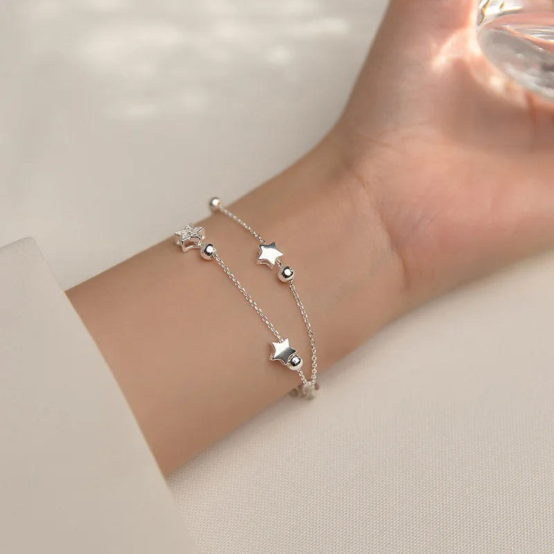 Silver Star Crystal Double Bracelet for Women