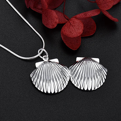 925 Sterling Silver Seashell Photo Frame Pendant Necklace