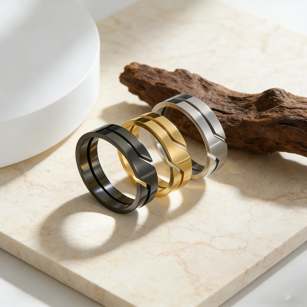 Geometric Slanted Notch Stainless Steel Ring for Men and Women