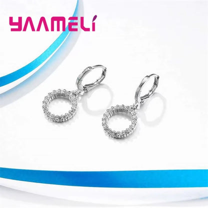 925 Sterling Silver Bridal Jewellery Set — Zircon Necklace and Hoop Earrings for Women