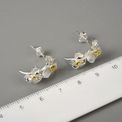 925 Sterling Silver Phalaenopsis Flower Hoop Earrings for Women